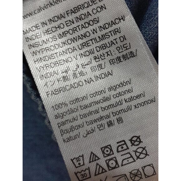 Calvin Klein Womens Denim Short Sleeve Western Roll Tab Casual Sz Medium Shirt - Picture 5 of 7